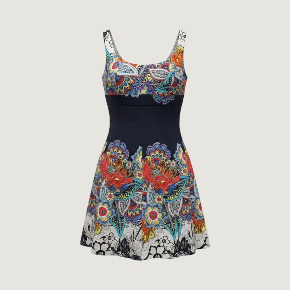 Nine West Fit Flare Dress Size 14 Fun Paisley Floral‎ Scoop Chic Vacation Brunch